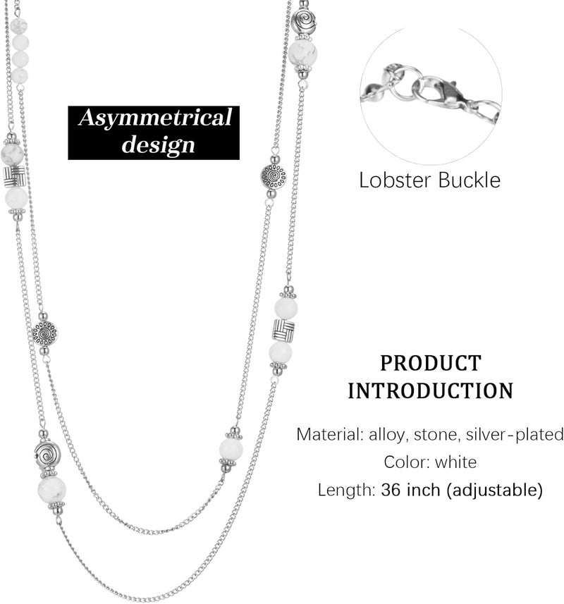 BULINLIN Layered Silver Long Necklace for Women Turquoise Stone Beaded Strand Sweater Chain Necklaces Fashion Costume Jewelry Gifts for Mom - Image 4